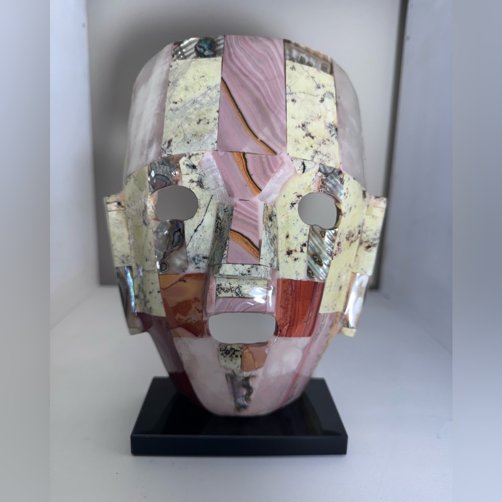 MAYAN MOSAIC STONE MASK SEMI PRECIOUS FOLK ART DEATH BURIAL SCULPTURE AZTEC